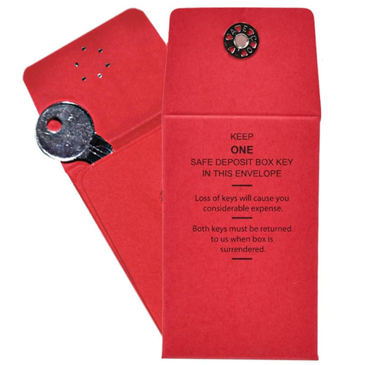 BankSupplies Stock Key Envelopes | Compact Red Safe Deposit Envelope | Pack of 100 | 2-1/4W x 3-1/2H | Re-Closable Snap Lock Fastener | Durable Construction