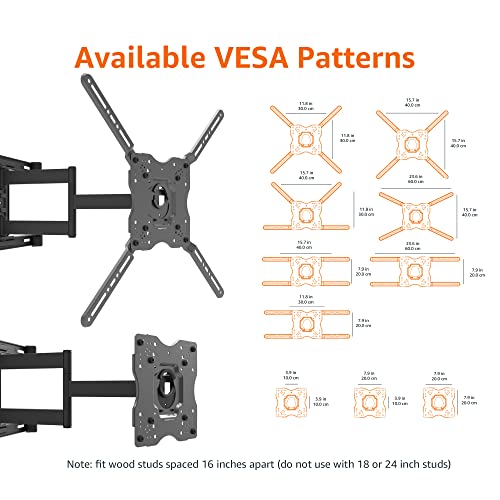 Amazon Basics Full Motion TV Wall Mount with Horizontal Post Installation Leveling for 32 to 86 inch TVs, Black