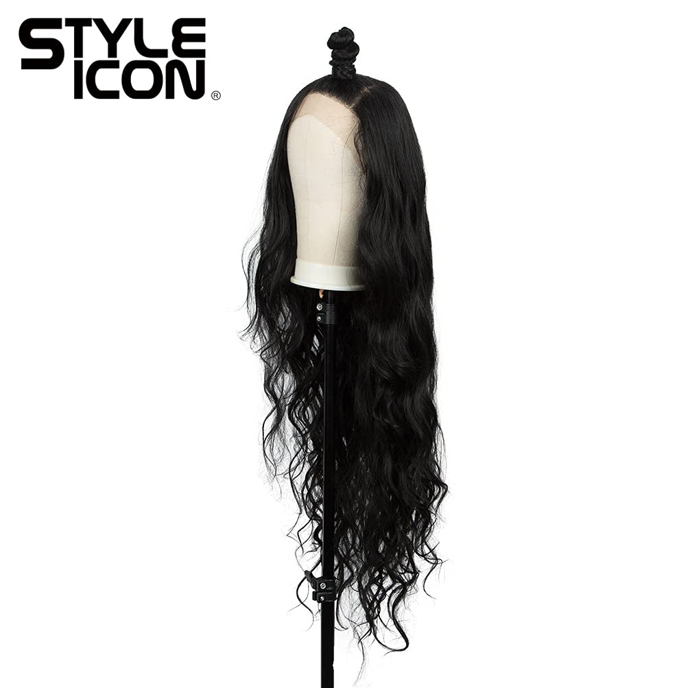 Style Icon Easy-360 Lace Wigs 36" Free Part Lace Frontal Wigs Super Long Wavy Wig Synthetic Wig (36 Inches, 1B)