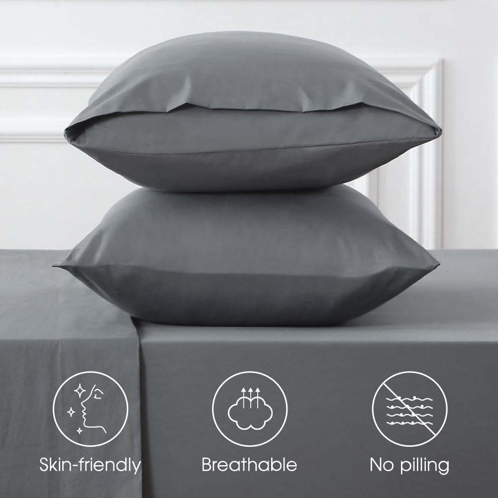 HYPREST Extra Deep Pocket Queen Sheet Sets Fits 18"-24" in Deep Mattress -100% Cotton Queen Sheet Set,Grey Hotel Luxury Soft Wrinkle Free Cooling Sheet Sets for Queen Bed Deep Pocket