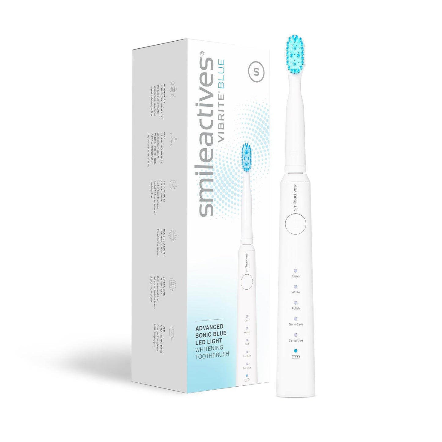 Smileactives Vibrite Sonic Power Electric Toothbrush, Teeth Whitening & Gum Care, Blue LED Light for Oral Health, Rechargeable Toothbrush, Multiple Brushing Modes for Deep Cleaning & Sensitive Gums