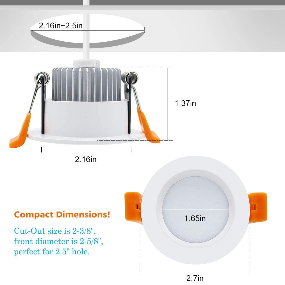 2 Inch LED Downlight, Recessed Lighting Dimmable Ceiling Light, 3W, 5500K Daylight White, CRI80 with LED Driver(35W Halogen Equivalent), 8 Pack
