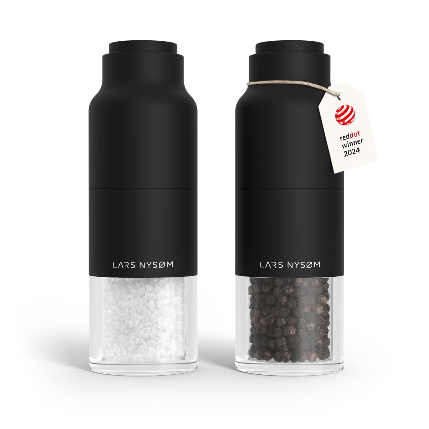 LARS NYSØM Salt and Pepper Grinder Set Stainless Steel with Adjustable Grinder I Bottle Design Spice Mills Set Manual (Carbon Black)