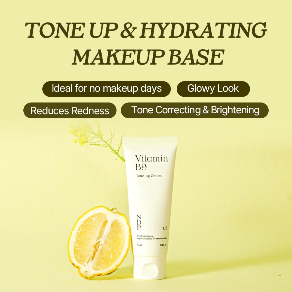 NATURAL DERMA PROJECT Vitamin B9 Cream Makeup Primer for Face (65ml / 2.19 Fl Oz) Hydrating Primer, Tinted Moisturizer, Natural Tone Up, Glass Skin, Flawless, Dewy Glow, Radiance, Niacinamide, NDP