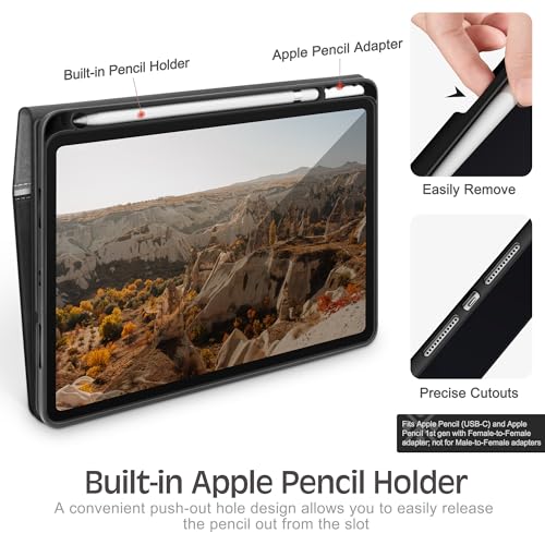 KingBlanc Case for iPad 10th Generation (2022,10.9-inch) with Built-in Pencil Holder, Vegan Leather Protective Smart Stand Cover, Auto Sleep Wake, Multiple Angles for Viewing/Typing, Black × Gray