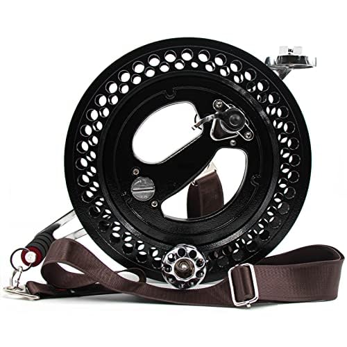 9KM DWLIFE 11in Kite Reel Winder with Shoulder Strap, Aluminum, Ratchet Lock Brake, Smooth Rotation Ball Bearing, Line-Guide, Large Single Line Kite Flying (11in Black)