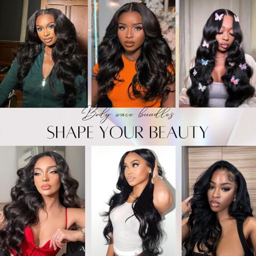 Beautymoon Brazilian Human Hair Weave 3 Bundles Body Wave 12 14 16 Inch 100% Unprocessed Virgin Hair Extensions Tangle-Free Natural Color for Black Women