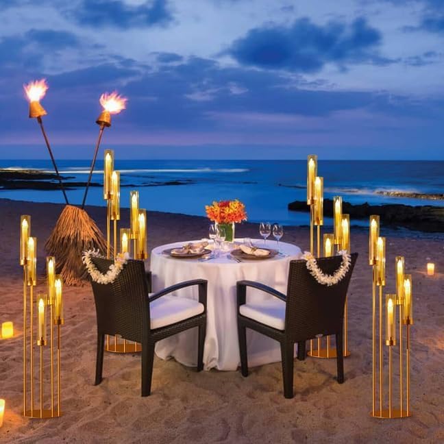 2PCS Gold Floor Candelabra,5 Arm Candle Holder Tall Floor Candle Holder with Acrylic Lampshade for Wedding Table Birthday Party Home Decoration Fit LED Taper Candles