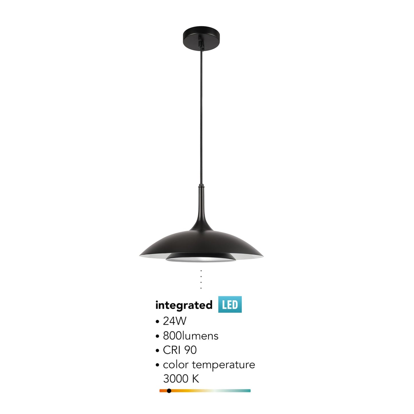 GLOBE Novogratz x Electric 67000104 Novogratz x 14W LED Integrated Glossy Black Pendant Lighting with White Interior Shade and Black Cord