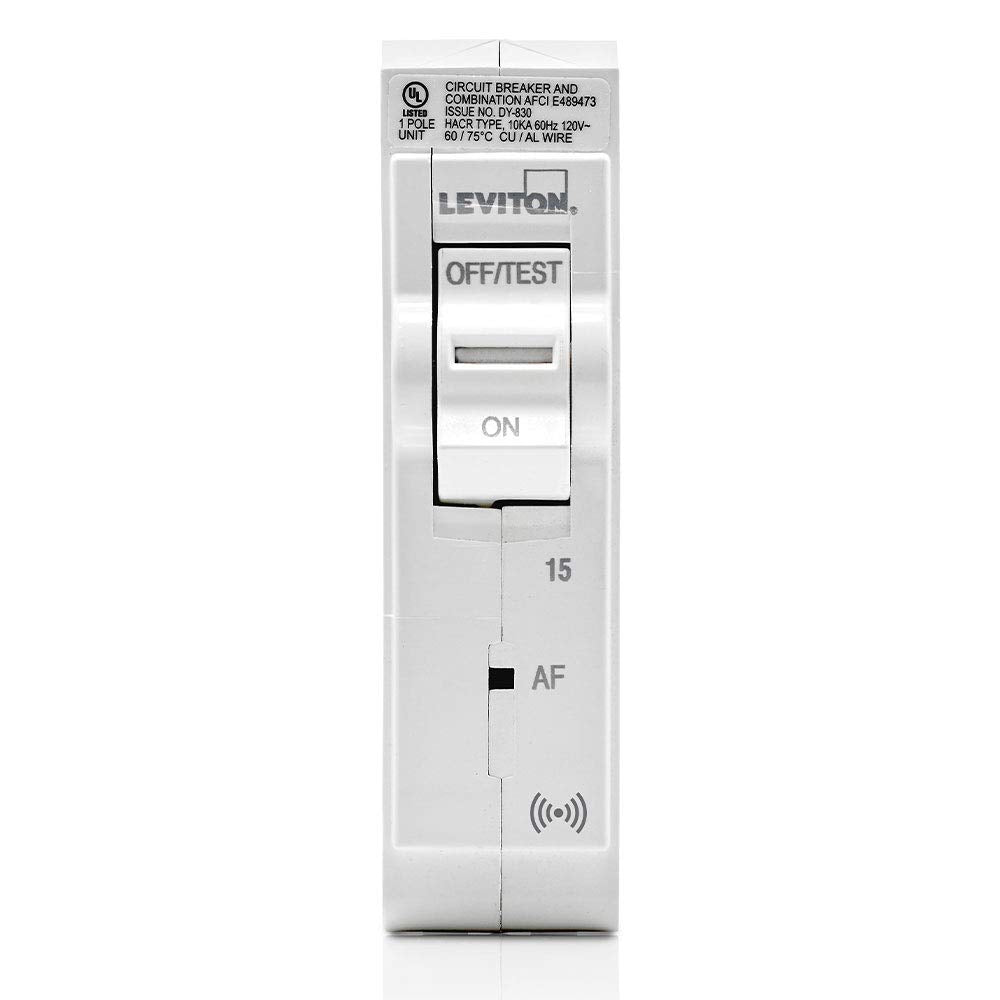 Leviton 15A 1-Pole Plug-On Smart AFCI Branch Circuit Breaker, Hydraulic Magnetic, 120 VAC, LB115-AS, White