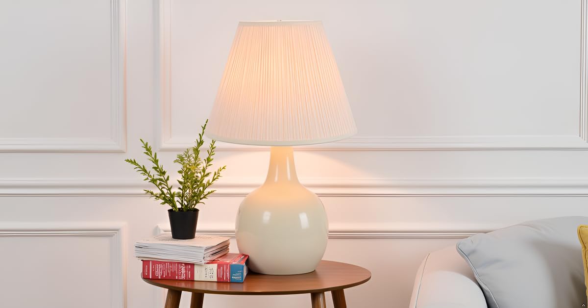 Aspen Creative 33055, Hardback Empire Transitional Spider Lamp Shade, Mushroom Pleated Powder White, 7" Top x 13" Bottom x 10" Slant