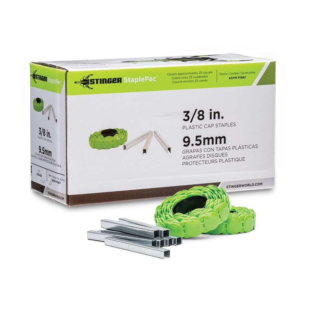 STINGER 3/8" StaplePac Cap Staples - A-11 Crown Staples 20ga (2016 ct), for use with CH38-2 and CH38A Cap Staplers