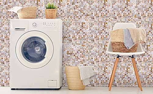 Reovatile 10 - Sheet Peel and Stick Backsplash Tile for Kitchen and Bathroom Mother of Pearl (Colorful, 11.8"X11.8")