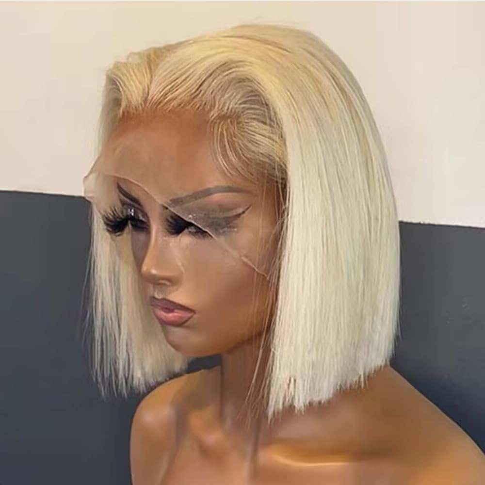 Honey Blonde 613 Bob Wig Human Hair HD Transparent 13X4 Straight Bob Lace Front Wigs Human Hair Wear and Go Glueless Wig Human Hair Pre Plucked 613 Blonde Short Bob Lace Frontal Wigs For Black Women
