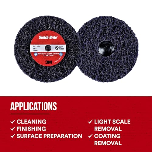 3M Scotch-Brite Clean and Strip XT Pro Disc, 4 in x 1/2 in, Roloc+, Metal, Rust and Paint Stripping Disc, Extra Coarse, Pack of 10