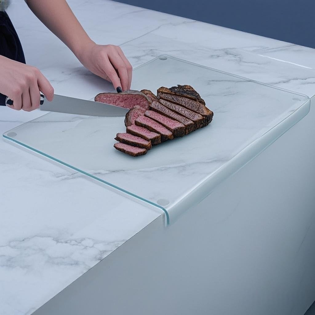 Clear Tempered Glass Cutting Board for kitchen Counter with Lip,Scratch-Resistant,Non-Slip,Glass Countertop Cutting Board,Kitchen Counter Protector Mat（17x13" Clear）