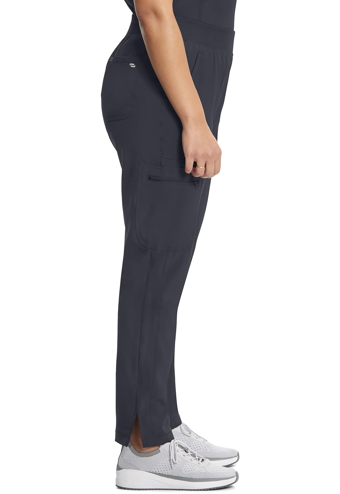 Cherokee Infinity Women's Scrub Pant Mid Rise Tapered Leg Pull-on Bottom with Moisture Wicking & 360° Stretch Fabric CK065A, L, Pewter