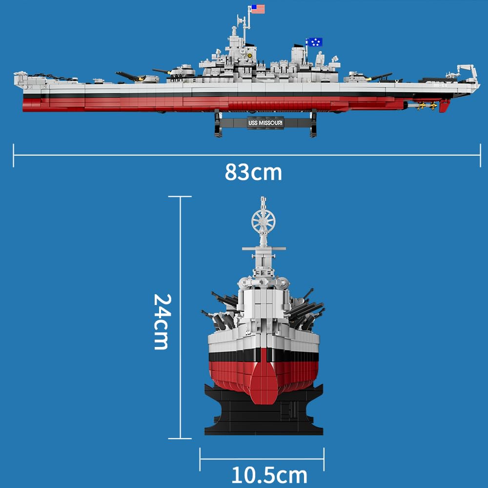 MISINI M6320 Military Series World War II Battleship Building Kit, 2228 Teile USS Missouri Battleship, Toy Gift Ship Building Block Set for Adult Collection(Iowa)