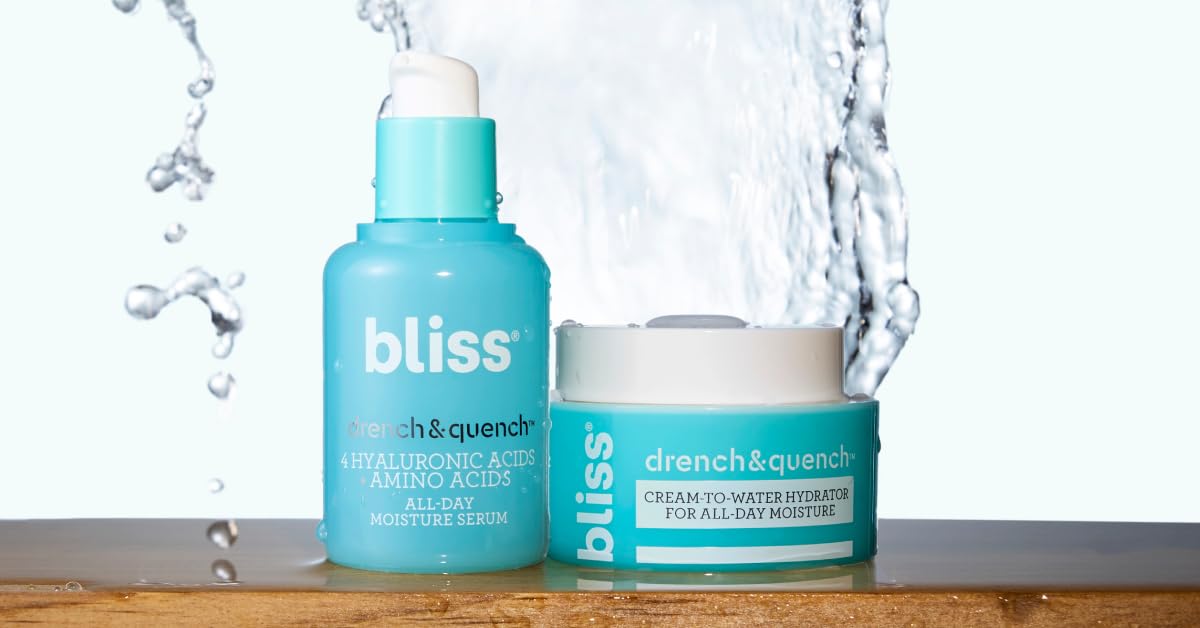 Bliss Drench & Quench Hydrating Duo: Serum + Moisturizer with 4 Types of Hyaluronic Acid for Intense Hydration - Lightweight, For All Skin Types - Clean, Vegan, Cruelty-Free