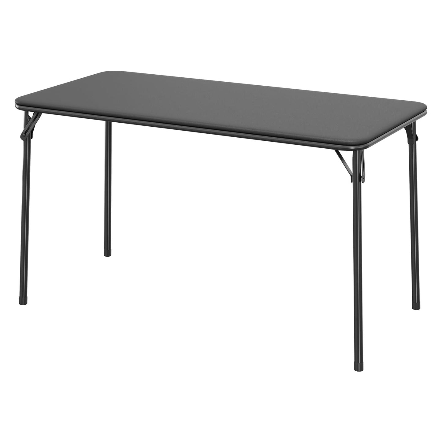 IDEALHOUSE 4 Feet Folding Table, Protable Foldable Card Table, Metal Legs Support, Upholstered PU Leather Tabletop, Heavy Duty, No Assembly Required, Perfet for Indoor and Outdoor, Black
