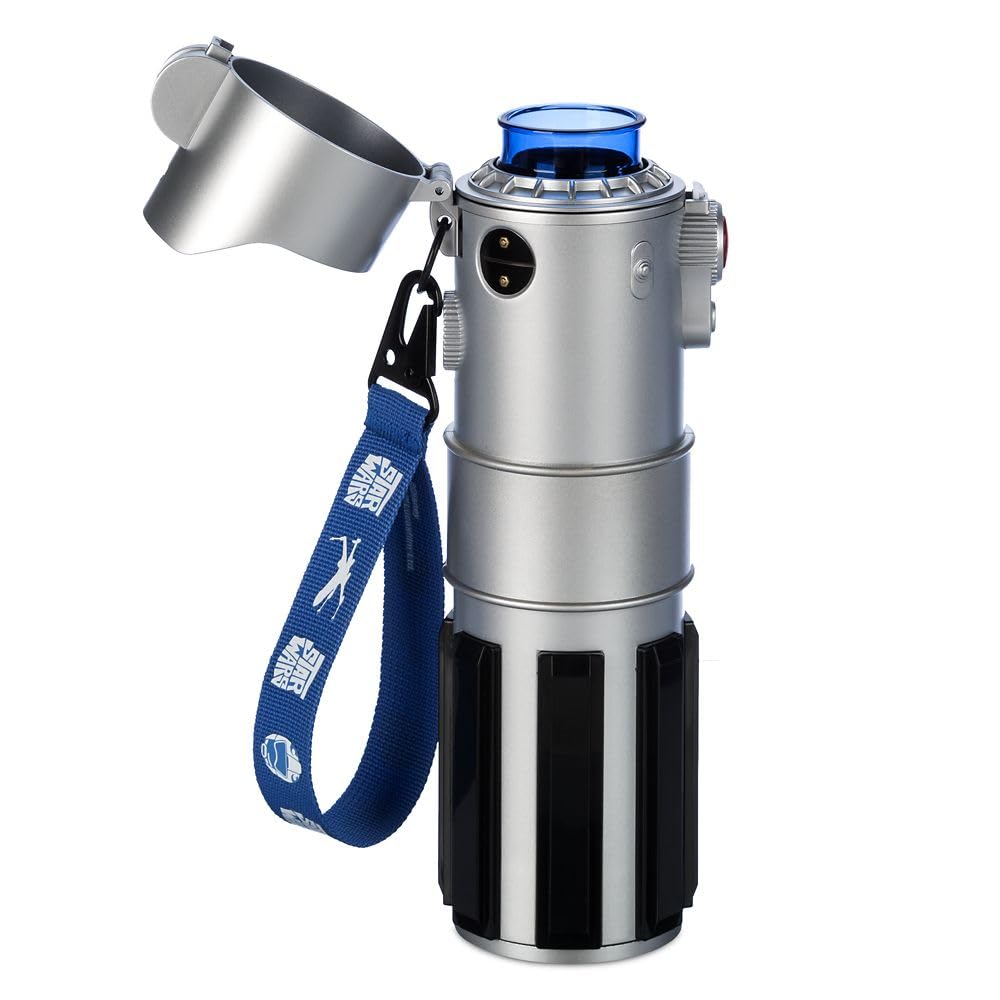 Disney Store Official Star Wars Lightsaber Water Bottle with Sound & Light Effects, Translucent Blue Sleeve, Red Button Pop Top, Silicone Flange, Wrist Strap, Hand Wash - Holds 12.7 oz - Light Side