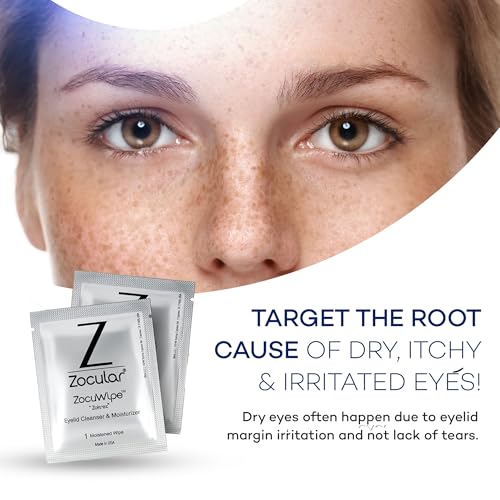 Zocuwipe Eyelid Wipes with Natural Okra Complex - Eyelid Cleanser and Moisturizer Pads for Irritated, Red Eyes from Dry Eye, Blepharitis 30ct