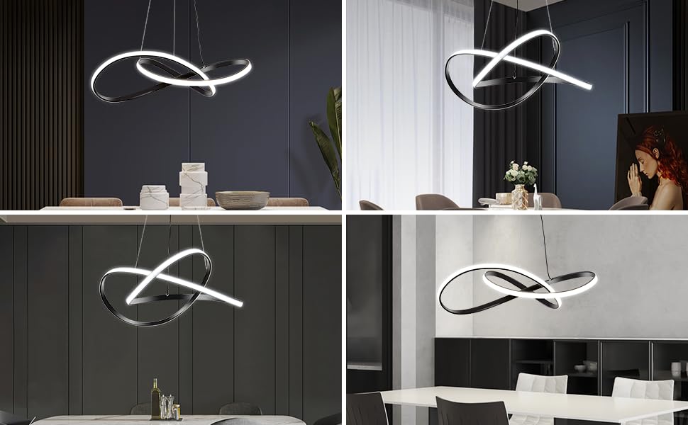 Viruhaka Modern LED Pendant Light Fixture，Black Contemporary Ceiling Hanging Fixture with Irregular Ring Lights for Dining Living Room Bedroom Kitchen Island Cafe（4000K，Neutral Light ）