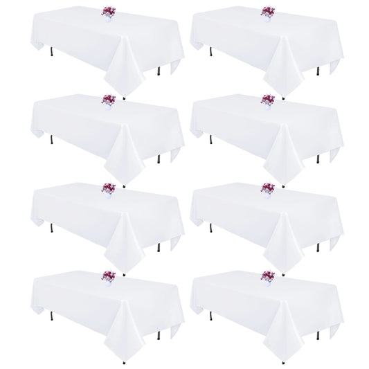 8 Packs White Table Cloth Rectangle 60x102 Inch for 6 Foot Rectangle Tables, Wrinkle Resistant Polyester Fabric Tablecloth Washable Rectangular Table Covers for Dining Wedding Party Buffet