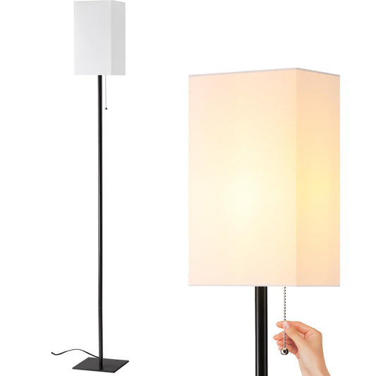 FIGDIFOR Modern Floor Lamp for Living Room, Tall Black Floor Lamp with Square Linen Shade, Pull Chain Switch and Stable Metal Base, Standing Lamp for Bedroom, Reading Nook and Office, Bulb Included