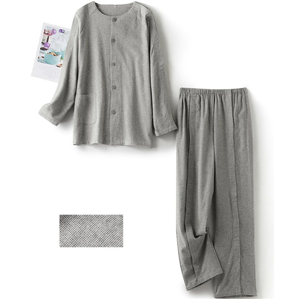 LAROTSUBA Bedridden Patient Clothing,Patient Clothes,Post-op Tearaway Clothes with Magic Sticks,Patient nursing Tops and trousers Set for Home Care,Post Surgery,Elderly(Man,Grey,L)