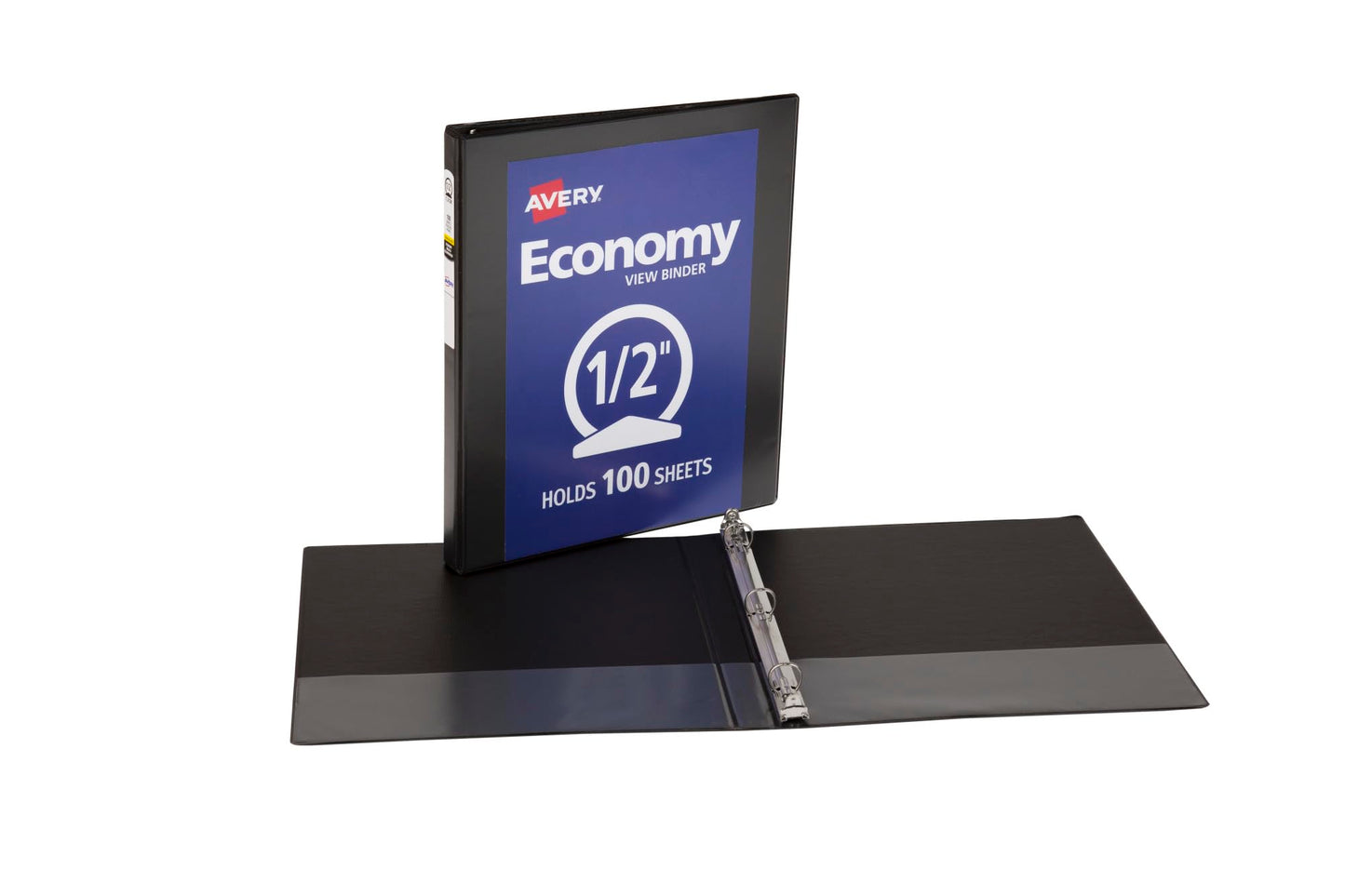Avery Standard View 3 Ring Binders, 0.5" Round Rings, 100-Sheet Capacity, 0.7 Inch Wide Spine, Black Binders, Ideal for Lightweight Organization and Occasional Referencing (12-Pack of 05705)