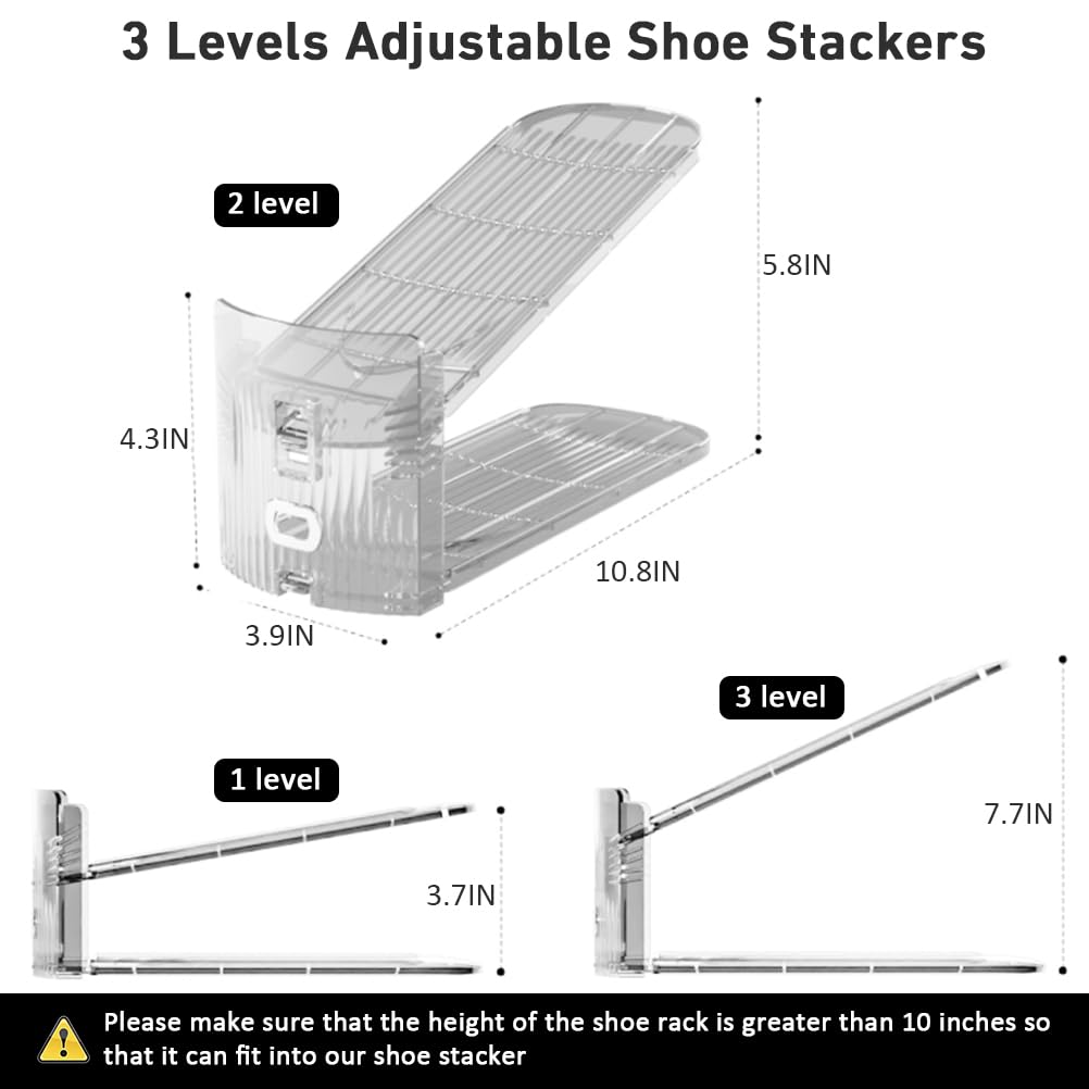 20 Pack Clear Shoe Slots Organizer - Adjustable Height 3.7''to 7.7'' Shoe stackers for a pair of shoes ,Shoe rack storage shoe space saver 50%,Easy to assemble shoe hold shoe organizer for cloest