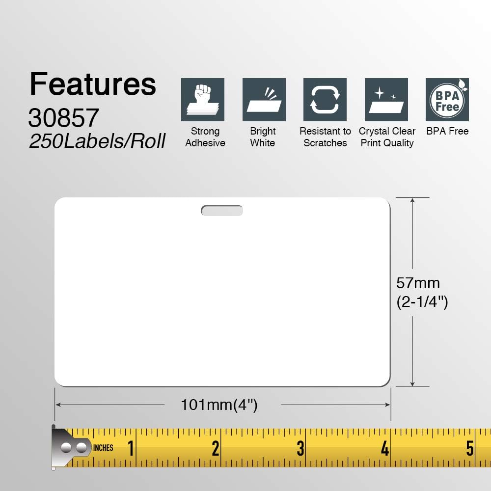 BETCKEY - Compatible DYMO 30857 (2-1/4" x 4") Visitor Name Tag Badge Labels, Perforated, Compatible with DYMO Labelwriter 450, 4XL, NOT FIT 550 & 5XL [10 Rolls/2500 Labels]
