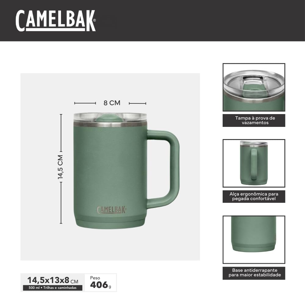 CamelBak Thrive Insulated Stainless Steel Mug, Leak Resistant Design for Hot and Cold Drinks and Everyday Travel, 16oz, Moss