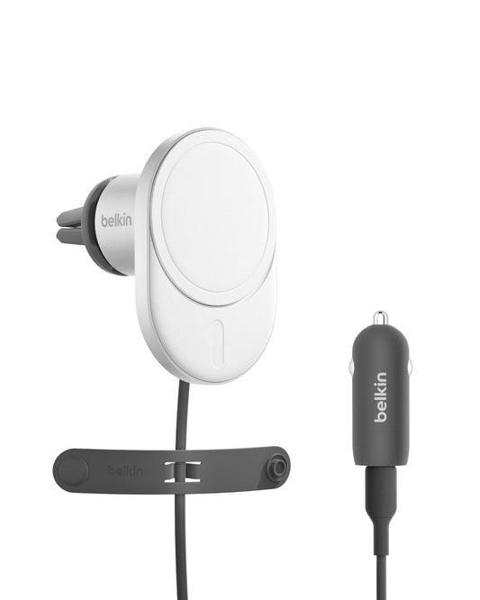 Belkin Wireless Car Charger 15W - MagSafe-Compatible Magnetic iPhone Charger - Qi2-Certified Wireless Charger, Magnetic Car Vent Phone Mount for iPhone 16, iPhone 15, iPhone 14, 13, & 12 Series - Grey