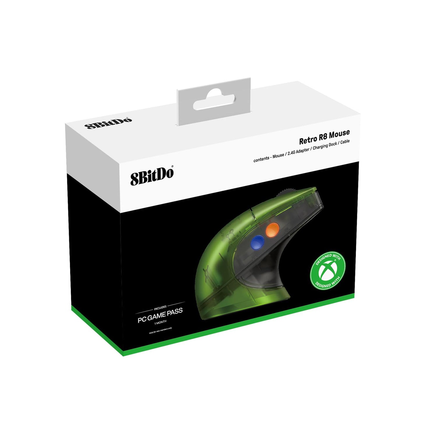 8BitDo Retro R8 Mouse with PAW 3395 Optical Sensor DPI 26K, Wireless 4K Polling Mouse with Charging Dock, Programmable Buttons, and Kailh Sword GM X Micro Switches - Xbox Edition(Officially Licensed)
