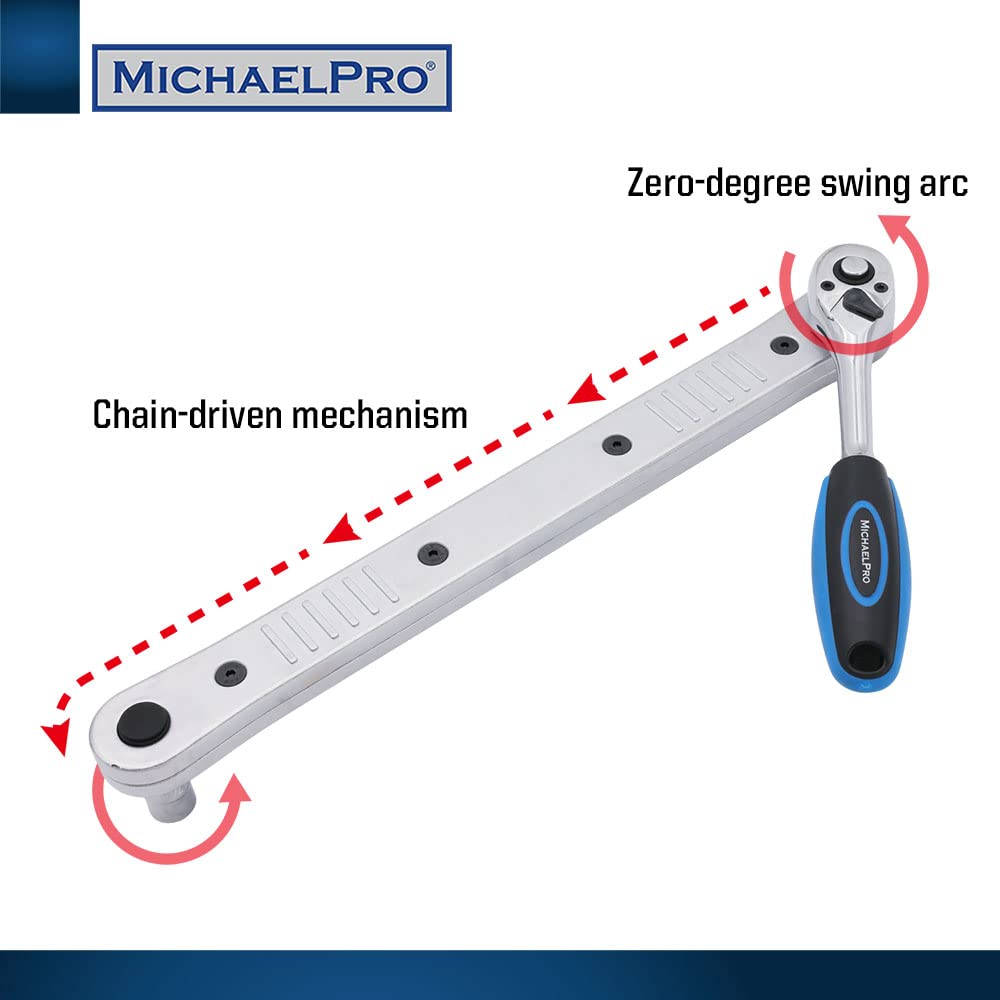 MichaelPro Extension Wrench, 13.4 in Length, 3/8 in Square Drive, Heavy Duty Steel Construction, Aluminum Casing, Chain-Driven Mechanism