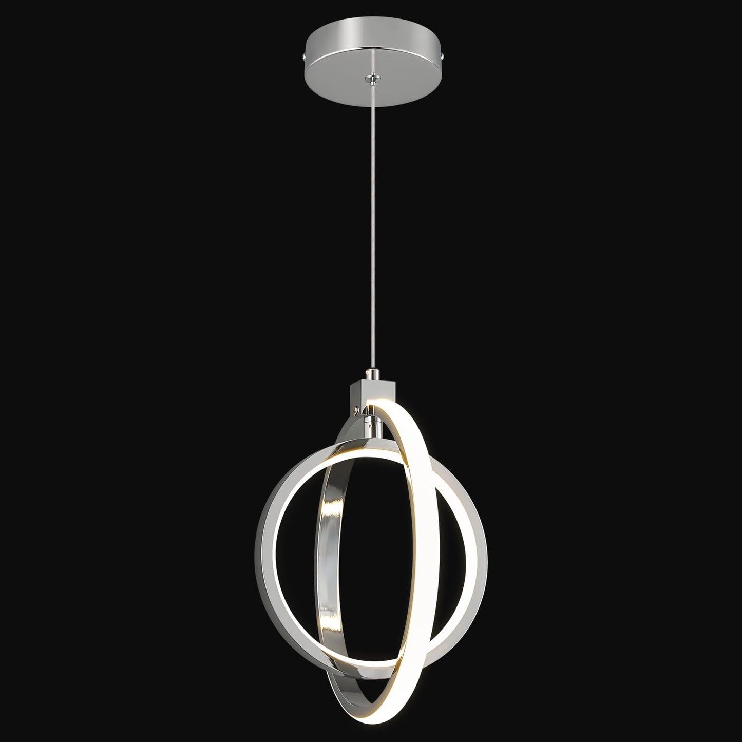 BNHHLZ Modern LED Chandelier Chrome Ring Pendant Light Fixtures 4000K Dimmable Height Adjustable Pendant Lighting for Dining Room Kitchen Island Bedroom Living Room Foyer（1-Pack）…