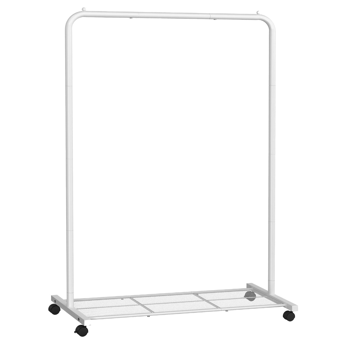 SONGMICS Clothes Rack with Wheels, Clothing Rack for Hanging Clothes, 25.4 mm Metal Garment Rack with Dense Mesh Storage Shelf, 110 lb Load Capacity, 2 Brakes, Cloud White UHSR025W01
