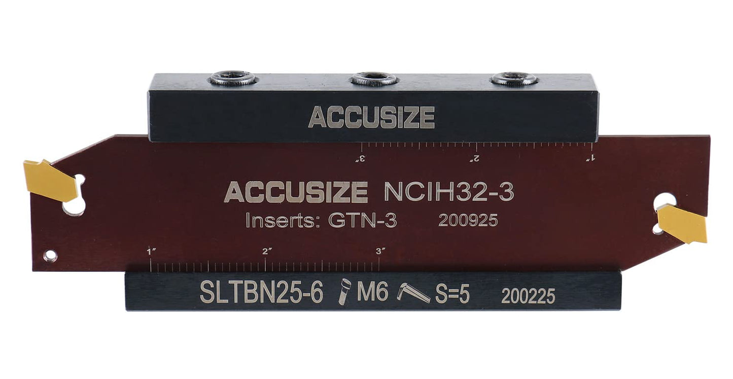 Accusize Industrial Tools 1'' Self-Lock Block Sltbn25.4-6 with 10 Pcs Gtn-3 Carbide Inserts and 1 Pc 0.120'' Width Ncih32-3 Blade, 2410-1010