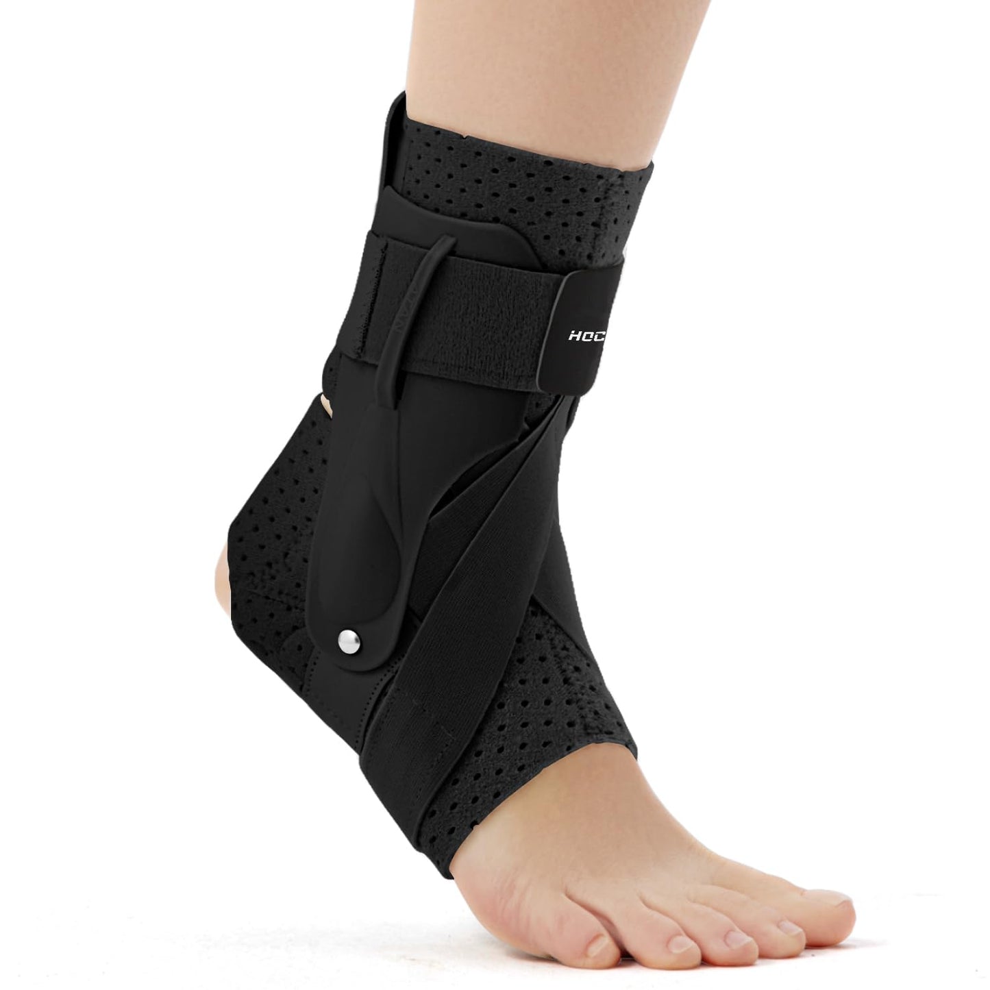 Hocafer Right Ankle Brace for Women & Men - Ankle Support Sprained Ankle Brace for Achilles,Tendon,Sprain,Injury Recovery,Ankle Support Brace for Running, Basketball, Football (Black,M,Right)