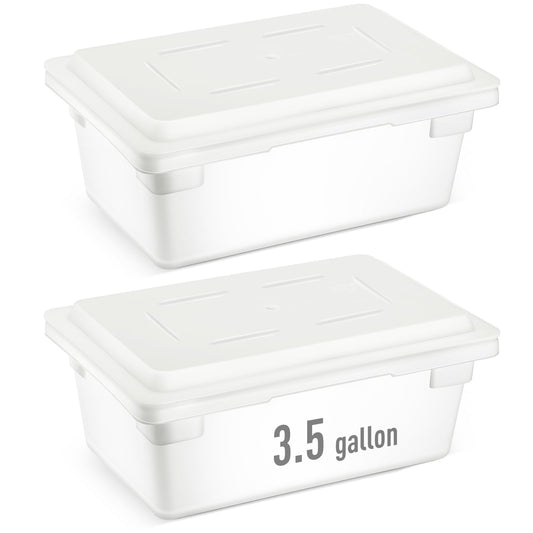 Barydat 2 Pack Food Storage Box Tote, Freezer and Dishwasher Safe Commercial Food Storage Containers Bins with Lids for Fruits Vegetables Grains Home Organization, White (3.5 Gallon)