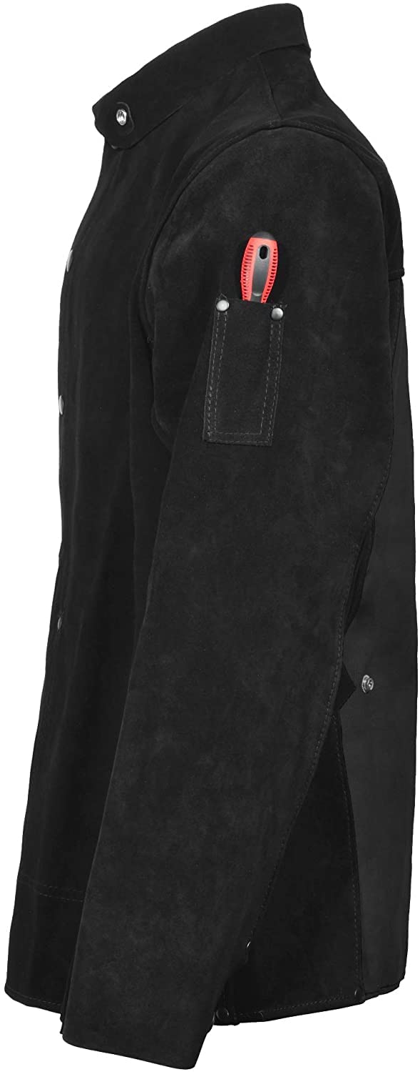 Black Leather Welding Jacket, Heavy Duty FR Heavy Duty Split Cowhide Leahter (X-Large, x_l)