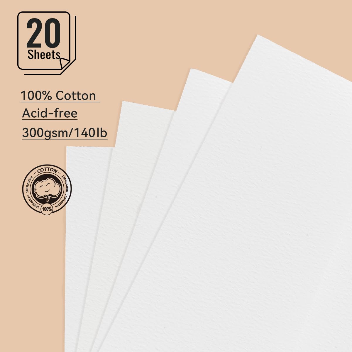 Lightwish Watercolor Pad - A5 20 Sheets 100% Cotton 300GSM Cold Press Paper | Detachable with Backing Board | All-in-One Travel Watercolor Journal with Brush Holders & Storage Pockets