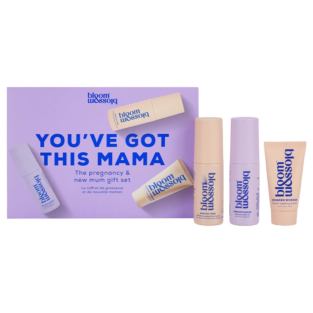Bloom & Blossom - You've Got This Mama, Maternity Gift Set, 3-Piece Self-Care Kit for Expecting & New Moms with Stretch Mark Oil, Foot Spray Multi-Tasking Balm - Baby Shower, Maternity & New Mom Gift