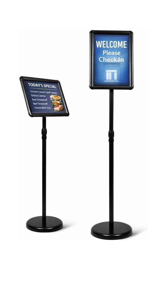 BNUM Adjustable Poster Stand 8.5 x 11 Sign Holder with Weighted Base Floor Standing Display Stand for Menus, Flyers, Check-In Signs, Weddings, Restaurants, Stores & Offices (Round Corner)