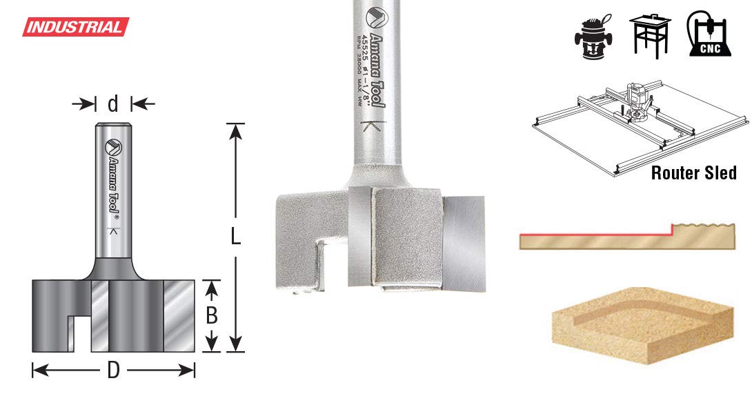 Amana Tool 45527 Carbide Tipped 2 Dia x 1/2 CH x 1/2 Shk x 2-1/2 Long Spoilboard Surfacing & Flattening 4-Flute Router Bit
