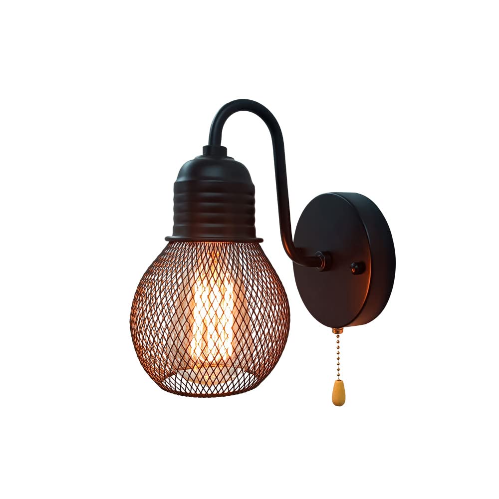VinTopsh Black Wall Sconce with Pull Chain Switch,1-Light Wall Lamp,Industrial Farmhouse Wall Sconces for Living Room Bedroom Bathroom Kitchen Porch (12 cm Shade)
