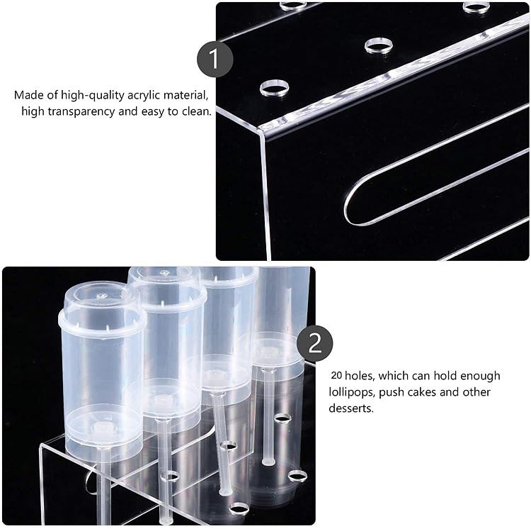 58 Pcs Push Cake Pop Containers Clear Plastic Acrylic Display Stand Set Includes 2 Pcs 20 Hole Cake Pop Holder and 56 Push Pop Containers Shooter Cups with Lids for Birthday Weddings