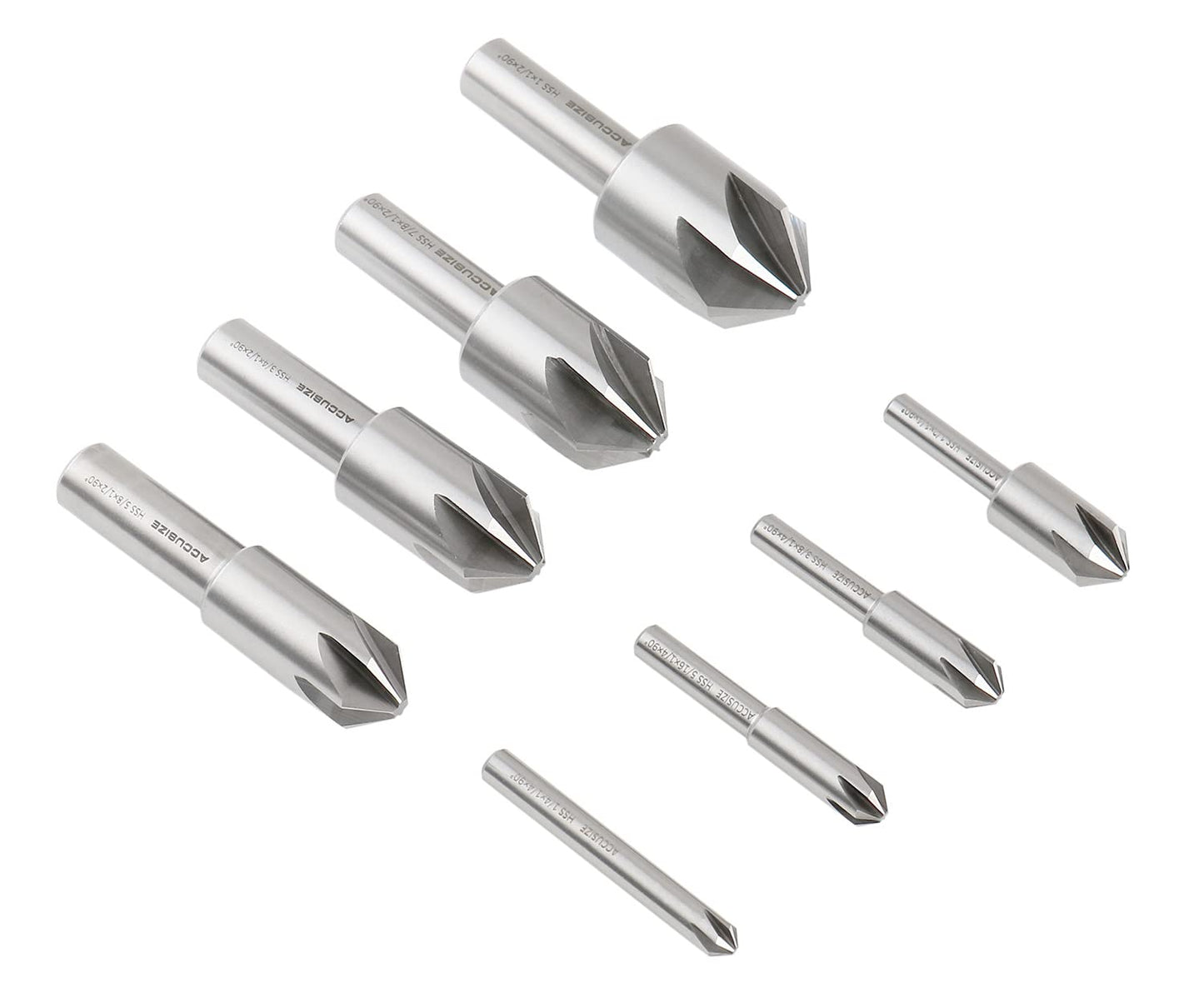 Accusize Industrial Tools 90 Degree 6 Flute H.S.S. Machine Countersink, 8 Pcs, 0206-2016